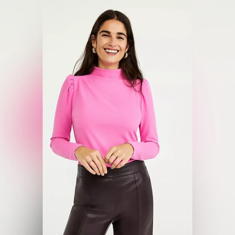 Ann Taylor Puff Sleeve Mock Neck Top - Picture 1 of 4